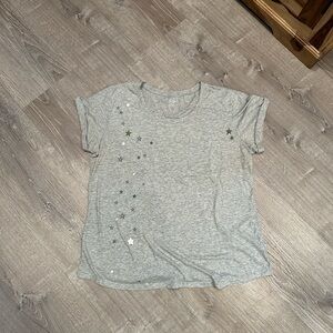 Women's Gray Star Patterned Short Sleeve Top
